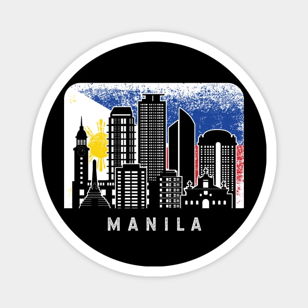 Manila NCR Skyline Vintage Philippines Flag Magnet by ThyShirtProject - Affiliate